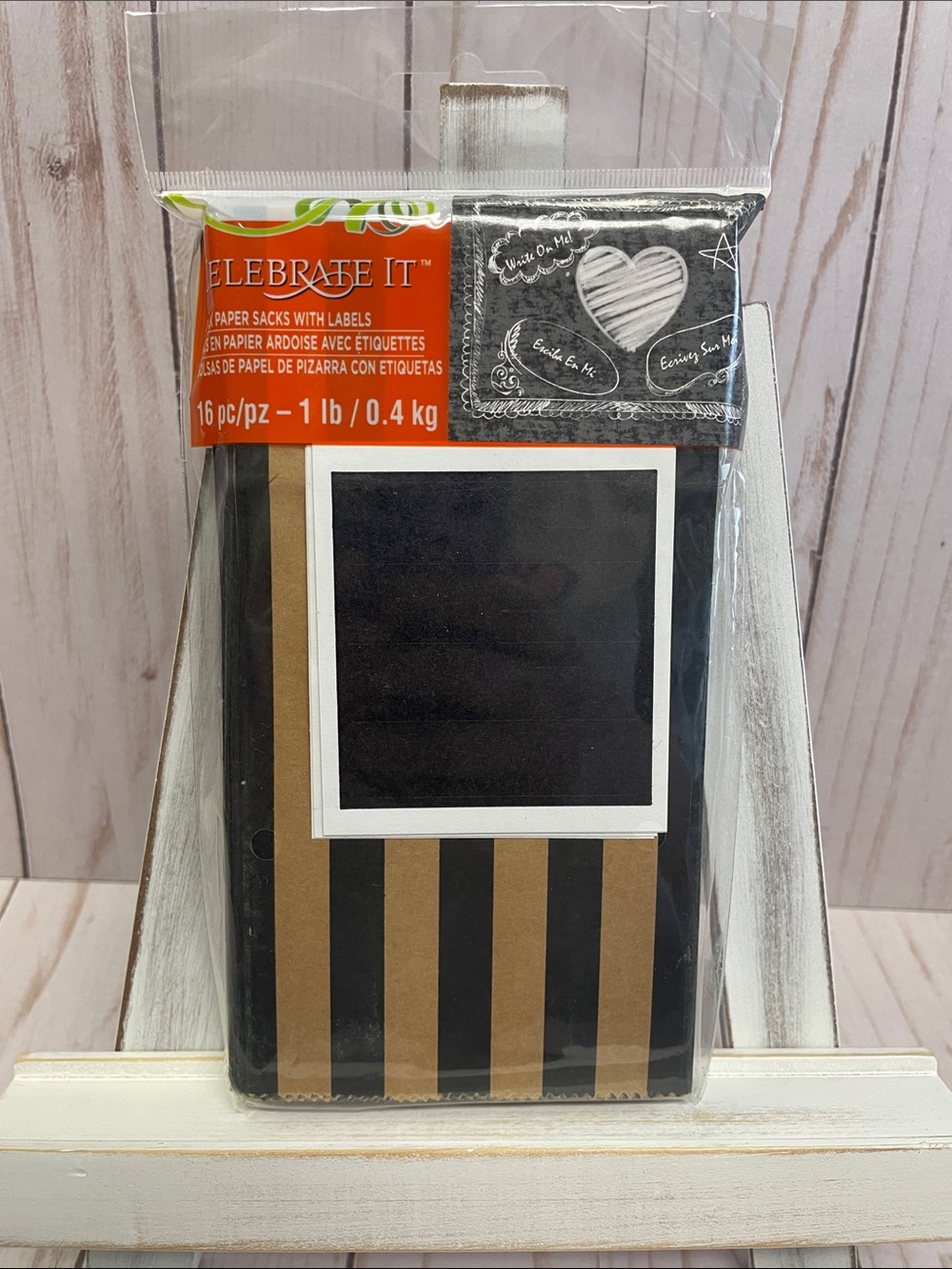 Celebrate It Black and Kraft Stripe Paper Sacks with Chalkboard Labels